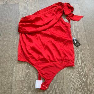 Express Satin One-shoulder tie thong bodysuit
